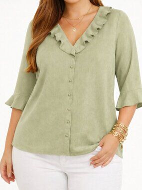 AVENUE Faux Suede Top w/ Ruffles 24-Plus